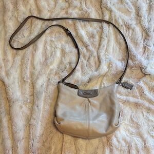 Coach Pebbled Leather Crossbody in Light Taupe with Dark Trim